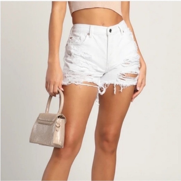 Free People Pants - Free People High-Waisted White Distressed Jean Shorts Sz 26